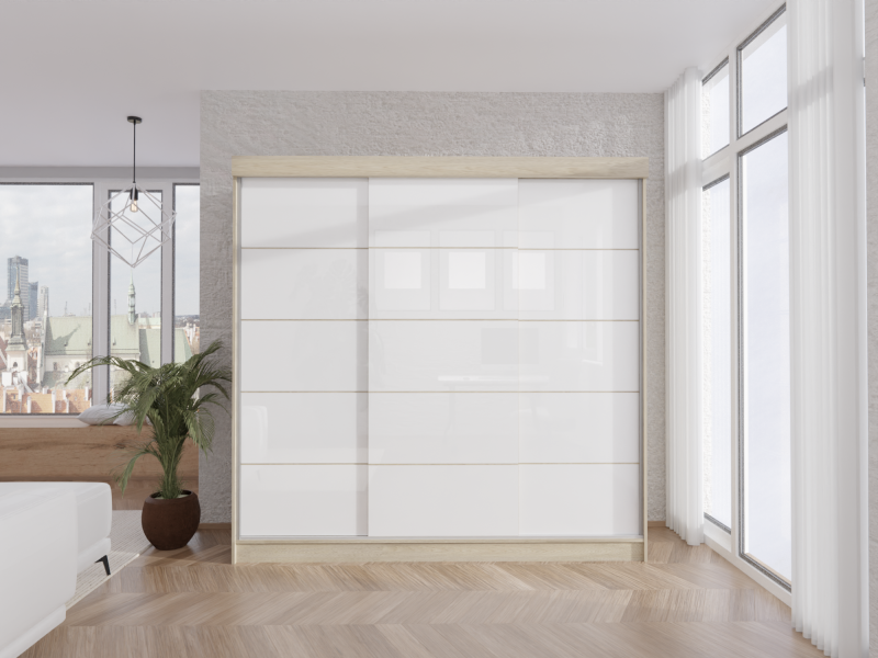 SZAFA PRZESUWNA MEWA LACOBEL 150cm-250cm DĄB SONOMA