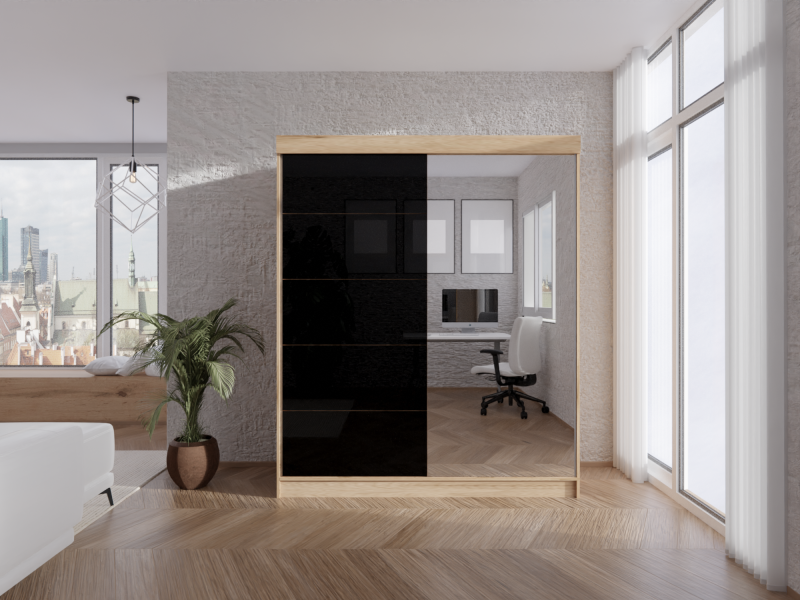 SZAFA PRZESUWNA CASPIAN LUSTRO+LACOBEL 100cm-180cm 2D DĄB WOTAN - obrazek 6